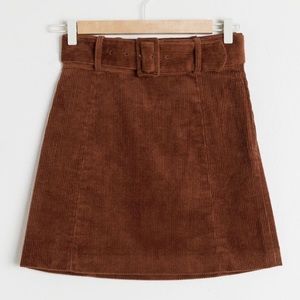 & Other Stories Brown Belted Corduroy Mini Skirt